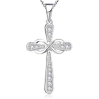 YL Cross Necklace 925 Sterling Silver White Gold/Rose Gold/Gold Plated cut 5A Cubic Zirconia Crucifix Pendant for Women, 18-20 Inches (45+5 CM)