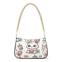 Shoulder Bags for Women Seamless Pattern Of Cute Rabbit with Heart and Bubble Milk Tea Background Hobo Tote Handbag Small Clutch Purse with Zipper Closure