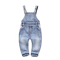 KIDSCOOL SPACE Baby & Little Boys/girls Water Washed Ripped Soft Denim Overalls