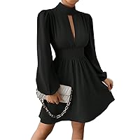 Dresses for Women - Keyhole Neckline Lantern Sleeve Dress