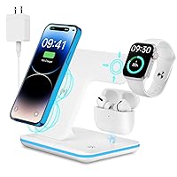 Wireless Charger 3 in 1 Charging Station for Apple: Wireless Phone Stand for iPhone 15/14/13/12/11/Pro/Max/XS/XR/X/8/Plus-Fast Charger Stand for Apple Watch S9-S2 and AirPods