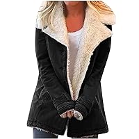 Women's Lapel Sherpa Fleece Lined Dressy Jacket Oversized Winter Button Down Warm Coat Long Sleeve Solid Outerwear