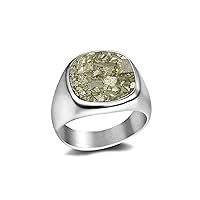 Generic Natural Raw Pyrite Ring, Gemstone 92.5 Sterling Silver Ring Statement Druzy Stone Handmade Jewelry August Birthstone Rings, Christmas Gifts For Him