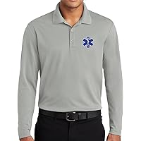 EMS Star of Life Logo Chest Print Long Sleeve Moisture Wicking Polo Shirt