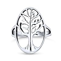 Bling Jewelry Personalized Large Open Round Or Oval Statement Symbolic Family Wishing Tree Of Life Ring For Women Wife .925 Sterling Silver Customizable