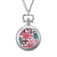 Vintage London British Flag Pocket Watch Vintage Pendant Watches Necklace with Chain Gifts for Birthday