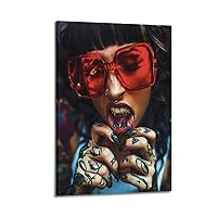 Amazing Girl Tattoo Red Sunglasses Aesthetic Poster Wall Art Paintings Canvas Wall Decor Home Decor Living Room Decor Aesthetic 12x18inch(30x45cm) Frame-style