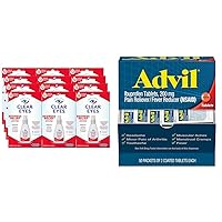 Redness Relief Eye Drops, Pack of 12 & Advil Pain Reliever Tablets with 200mg Ibuprofen, Pack of 100