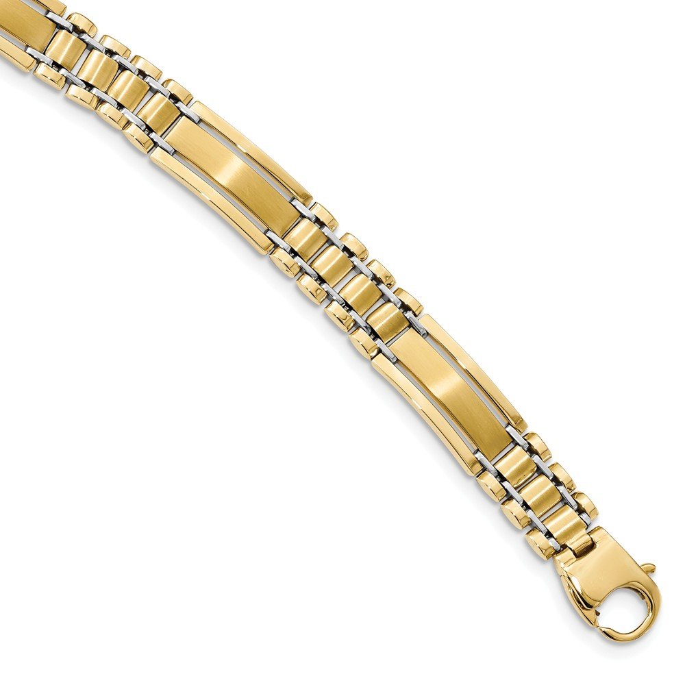 Jewels By Lux 14K Yellow Gold Two Toned Polished and Satin 8.5in Mens Link Bracelet