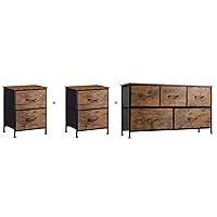 WLIVE 2-Drawer Nightstand and 5-Drawer Dresser Set, Fabric Storage Tower for Bedroom, Hallway, Closets, Tall Chest Organizer Unit with Textured Print Fabric Bins, Steel Frame, Wood Grain Print