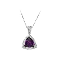 Triangle Cut Amethyst and Diamond Necklace in 14K Gold