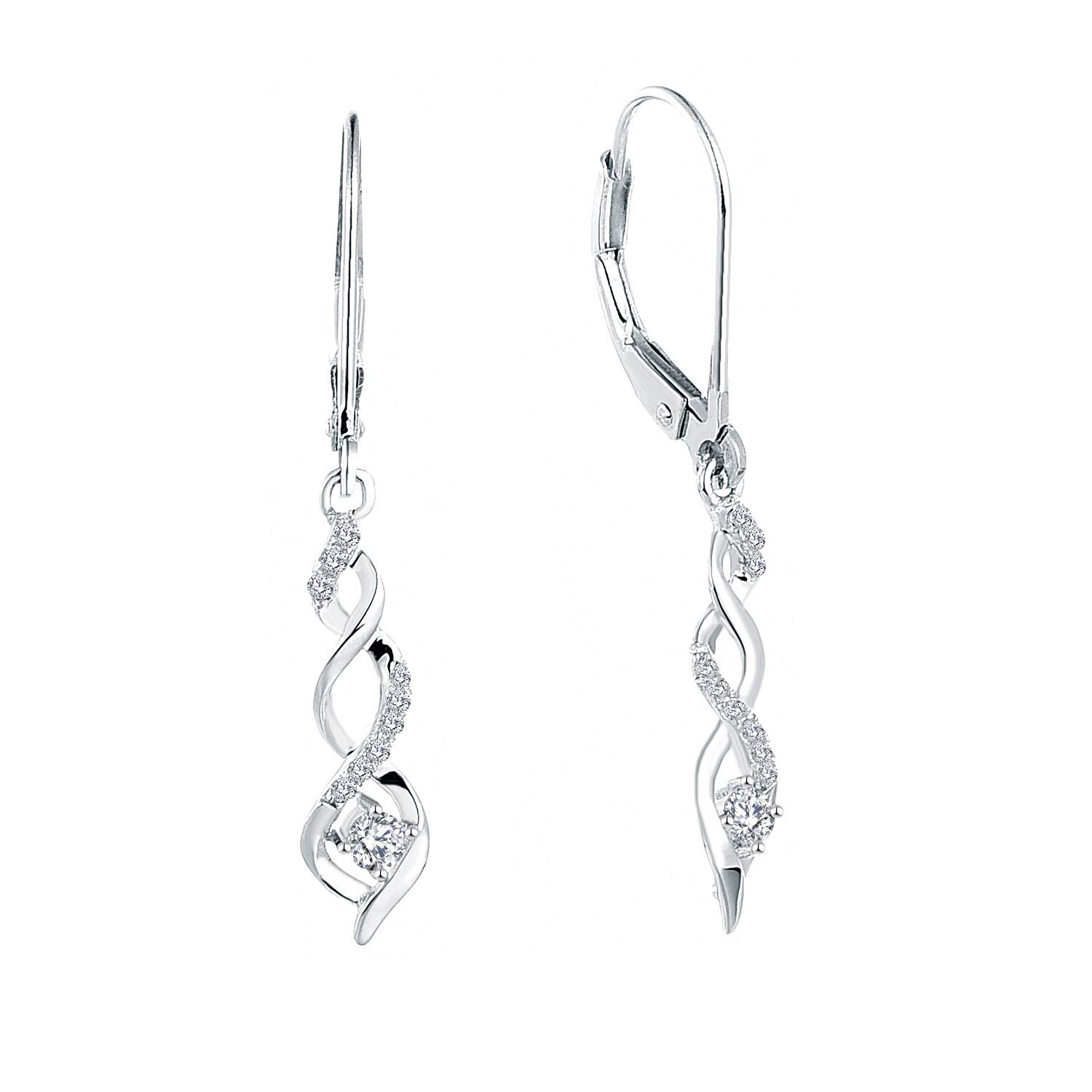 JO WISDOM 14k White Gold Diamond Leverback Infinity Drop & Dangle Earrings (0.21ct, S1 clarity, H-I colour)