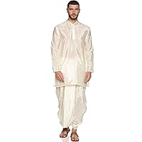 Mens Self Design Long Kurta with Dhoti Pant