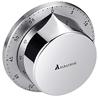 Kitchen Timer, Chef Cooking Timer Clock with Loud Alarm, No Batteries Required, 100% Mechanical - Magnetic Backing, Exquisite Stainless Steel Body - Countdown Reminder - Silver 1Pack