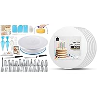 Kootek 96PCs Cake Decorating Supplies Kits and 6-Pack 10 Inch Fully Wrapped Edges Cake Boards Drum