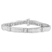14K White Gold 7ct TDW Princess and Baguette Cut Diamond Beaded Bracelet (H-I,I1-I2)