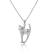 Sterling Silver Siamese Kitty Cat Pendant Necklace For Women, Adjustable Italian Sterling Silver Box Chain Included, Comes Gift Ready