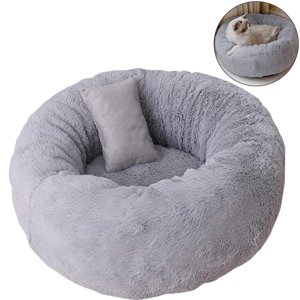 TINTON LIFE Luxury Plush Pet Bed with Pillow for Cats Small Dogs Round Cuddler Oval Cozy Self-Warming Cat Bed for Improved Sleep (L 23.6x23.6x8.7, ...