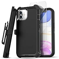 AICase for iPhone 11 Case with Belt-Clip Holster and Glass Screen Protector, Heavy Duty Drop Protection Rugged Shockproof/Drop/Dust Proof 3-Layer Protective Durable Phone Cover for iPhone 11, Black