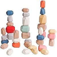 36pcs Colorful Blue Wood Stone Stacking Game Wooden Building Block Set Lightweight Natural Balance Weight Colorful Rock Block Educational Educational Toy
