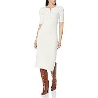 Calvin Klein Women's Petite Midi Length Ribbed Button-Closures Dress