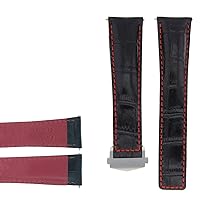 Ewatchparts 22MM COMPATIBLE WITH TAG HEUER CARRERA MONACO BAND STRAP RED STITCHING WITH DEPLOYMENT CLASP