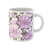 Coffee Mug Purple Flowers and Leaves on Watercolor Floral Pattern Rose 11 Oz Ceramic Tea Cup Mugs Best Gift Or Souvenir For Family Friends Coworkers