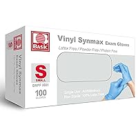 Basic Medical Synmax Vinyl Exam Gloves - Latex-Free & Powder-Free - Small, BMPF-3001 Blue Box of 100