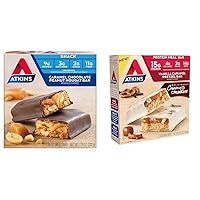 Atkins Caramel Chocolate Peanut Nougat Snack Bar 5 Count and Vanilla Caramel Pretzel Protein Meal Bar 5 Count Bundle