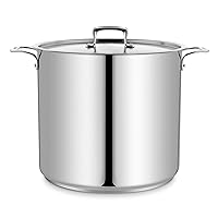 Stockpot – 24 Quart – Brushed Stainless Steel – Heavy Duty Induction Pot with Lid and Riveted Handles – For Soup, Seafood, Stock, Canning and for Catering for Large Groups and Events by BAKKEN