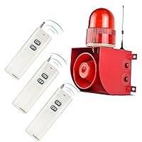 2000m Outdoor Wireless Remote Control Siren Alarm with Strobe Light 120dB Horn 9 Tones Adjustable 3 Remote Control, Waterproof 25 Watts AC100-120V