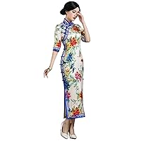 Qipao Dresses Silk Oblique Placket Chinese Traditional Printed Wedding Cheongsams