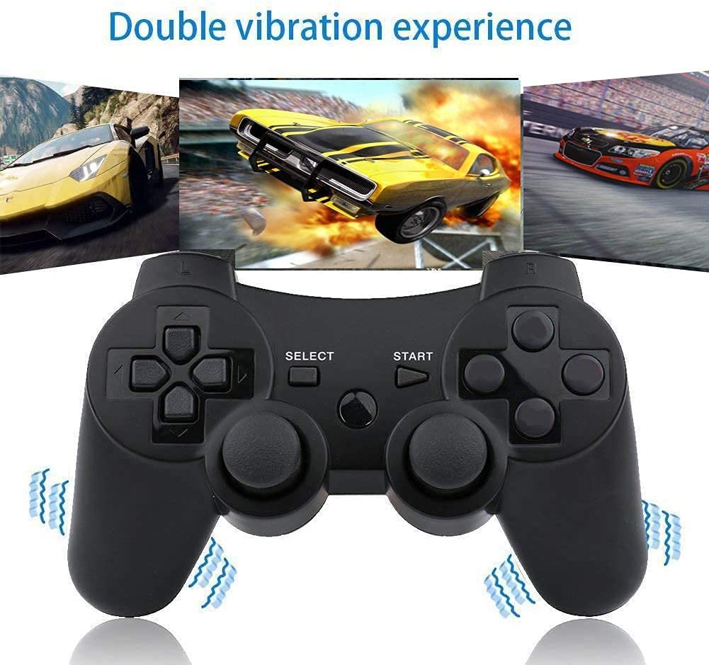 Kolopc Wireless Controller Compatible for PS3 Console, Double Vibration, 6-Axis Gyro Sensor, Upgraded Joystick Motion Gamepad with Charging Cable (Black Skull and Galaxy)