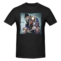 T Shirt Mens Casual Graphic Tee Cotton Round Neckline Short Sleeve Clothes Black