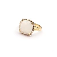 White Agate Square Shape Ring Jewelry | Gold Plated Handmade Ring | Gemstone Ring | Gift For Her Jewelry 1065 2F