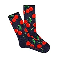 K. Bell Women's Cherries Roll Top Crew Socks 1 Pair, Denim Heather, Women's 9-11 Shoe