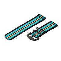 Clockwork Synergy, LLC 24mm 2 Piece Classic Nato PVD Nylon Black, Turquoise, & Orange Replacement Watch Strap Band