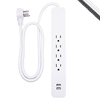 GE 4-Outlet Surge Protector, 2 USB Ports, 3 Ft Power Cord, 560 Joules, Flat Plug, Automatic Shutdown Technology, Circuit Breaker, Warranty, UL Listed, Black, 37212
