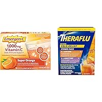 1000mg Vitamin C Powder for Daily Immune Support Caffeine Free Vitamin C Supplements & Theraflu Combo Daytime and Nighttime Severe Cold Relief Powder, Honey Lemon Flavor