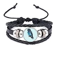Black Blue Parrot Bird Bracelet Braided Leather Woven Rope Wristband
