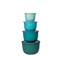 by TarHong Stackable Mixing Bowl Set with Lids for Mixing and Kitchen Storage, Set of 4, Aqua Tones