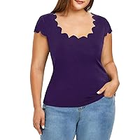 Women's Short Sleeve Shirt,Casual Round-Neck Blouse Flowy Loose Tank Tops Solid Color Tunic Plain Summer Plus Size Tee