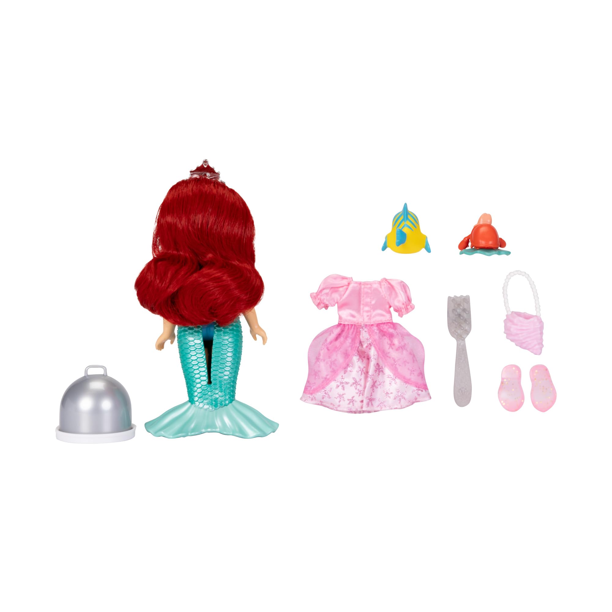 Disney Princess Ariel Doll Sea to Land Petite Ariel Doll with Sebastian & Flounder, in Mermaid Tail and Pink Dress Fashions
