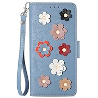 3D Flower Leather Wallet Case for iPhone 13 12 14 Pro Max 11 XS Max XR X SE2022 8/7//6/6S Plus Flip Card Slot Phone Cover,Blue,for iPhone 14Pro