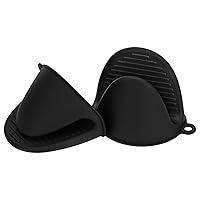 tifanso Silicone Oven Mitts Pot Holders Sets for Kitchen Heat Resistant Small Kitchen Mittens Rubber Air Fryer Mitts Mini Pot Pinch Grip for Cooking and Baking 1 Pair (Black)