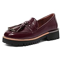 MUCCCUTE Loafers for Women with Tassel Lug Sole Loafer Platform Chunky Heel Loafers Slip On Patent Leather Business Casual Work Shoes