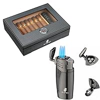 Cigar Humidor and 3 Jet Torch Flame Lighter with Cigar Punch