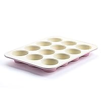 GreenLife Bakeware Healthy Ceramic Nonstick, 12 Cup Muffin and Cupcake Baking Pan, PFAS-Free, Pink