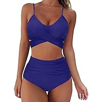 Women's High Cut Bikini Set Lace Up Two Piece Padded Swimsuits High Waist Bottom Bathing Suits Beachwear