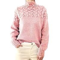 Women Cable Weaving Knitted Sweater Autumn Winter High Neck Splicing Long Sleeve Sweaters Warm Thin Knit